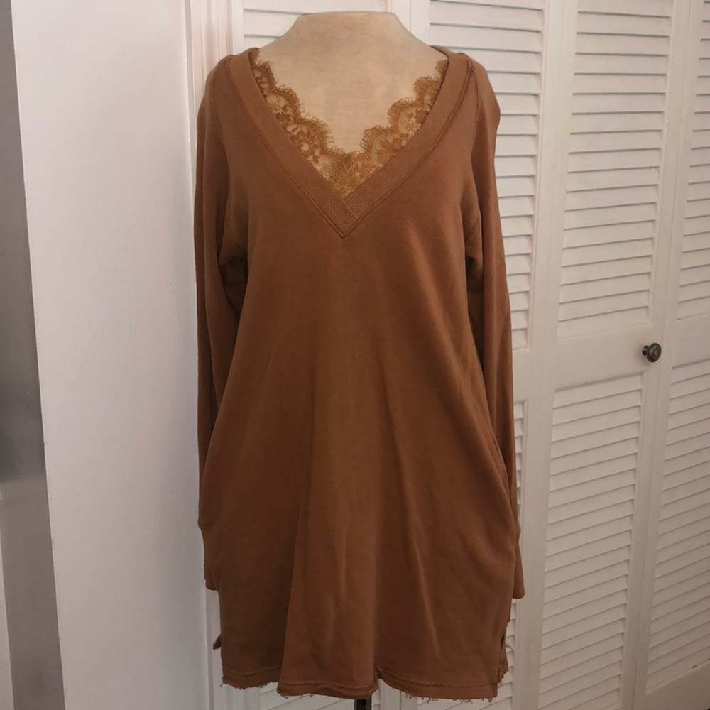 Camel lace sweatshirt dress/blouse